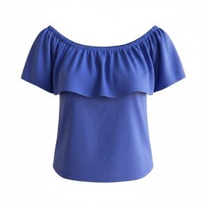 LOFT Blue Off the Shoulder Ruffle Blouse XL Short Sleeve Peasant Top